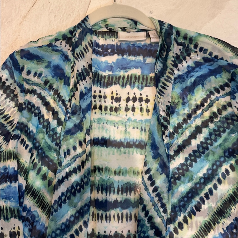 Chico's Blue and Green Watercolor sheer Kimono